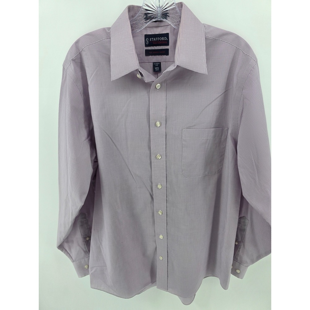 Stafford Performance Super Shirt Mens 15.5 34-35 Purple Gingham Dress Shirt